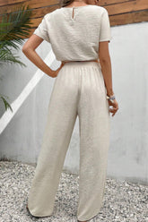 Round Neck Short Sleeve Top and Pants Set OutfitFlow